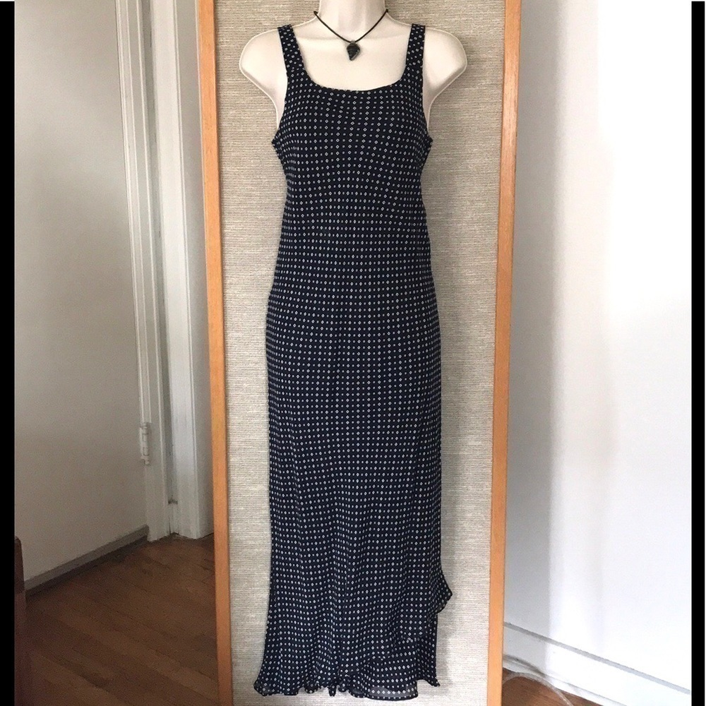 Maxi dress Navy + White asymmetrical hem size Small - Picture 10 of 13